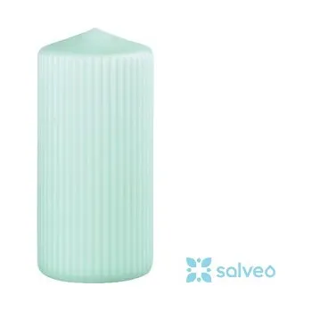 Svíčka Svíčka válec rýhovaná zelená pastel 6,5 x 14 cm