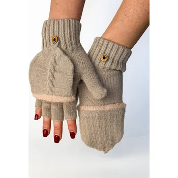 Rukavice Svetlo hnedé dámske trendy teplé bezprstové rukavice, VELIKOST UNI