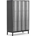 Boxová šatní skříň CURVE, 4 sekce, 12 boxů, 1940x1200x550 mm, nohy, šedé dveře
