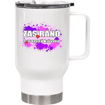 Termohrnek Cestovní termohrnek s uchem s potiskem Thermohrnek ZasRáno sranní kávou