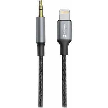 Kabel SWISSTEN TEXTILE Lightning na 3,5mm jack 1,5m černý Kabel, propojovací, Lightning na 3,5mm jack, textilní oplet, 1,5m, černý 73502307