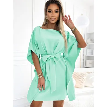 Dámské šaty Zářivé mentolové dámské 287-31 asymetrické šaty , VELIKOST S/M