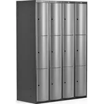 Boxová šatní skříň CURVE, 4 sekce, 12 boxů, tmavě šedá, světle šedé dveře
