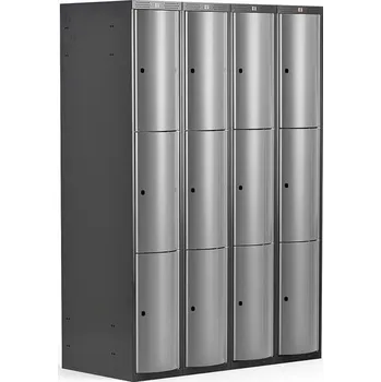 Šatní skříň Boxová šatní skříň CURVE, 4 sekce, 12 boxů, tmavě šedá, světle šedé dveře