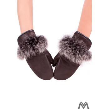 Rukavice Jednopalcové kožené rukavice -tmavě hnědé s kožíškem pro mladé slečny, VELIKOST UNI