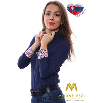 Dámská košile Tmavě modrá dámská košile Slim Fit VS-DK1604, VELIKOST L