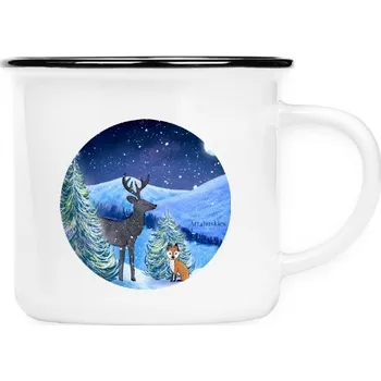 Pánské tričko Keramikáček s potiskem Zimní pohoda s liškou a jelenem