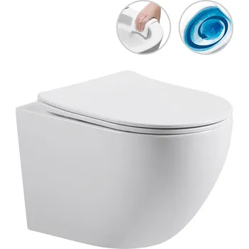 CERANO - WC závěsné Cesso, Vortex Rimless + Slim/UF sedátko - bílá lesklá - 49x36 cm