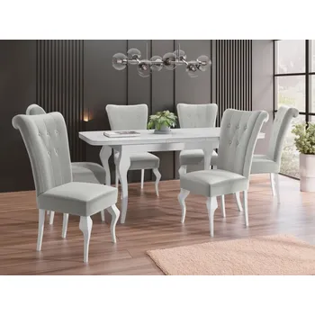 Jídelní stůl Rozkládací stůl Julia se 6 židlemi ST63, Potah: Paros 05, Barva dřeva: bílý / bílý lesk MIRJAN 5903211009693