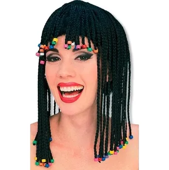 Karnevalová paruka FUNNY FASHION Paruka copánky s korálky černá