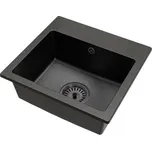 Granitový dřez DON ČERNÁ s texturou ŽULY + černý sifon 44,2 x 41,5 x 17,1cm