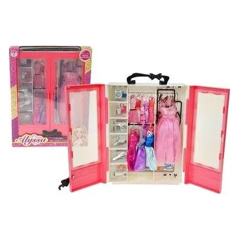 Szafa z 4 sukienkami dla lalek 29cm + akcesoria