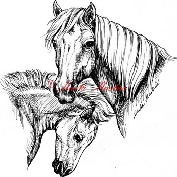 Samolepka klisna s hříbětem, hafling, pony, kůň, koně c559 - Malá - přibližně jako pohlednice