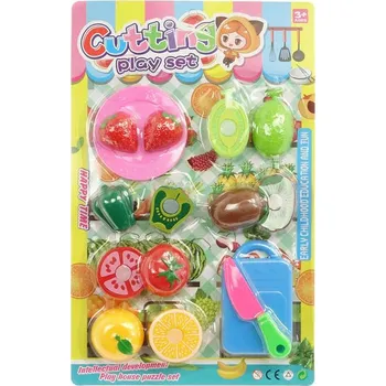 Dětská kuchyňka Kuchyňská krájecí sada ovoce a zelenina na suchý zip s doplňky na kartě