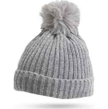 Čepice Hrubá zimní čepice s bambulí - šedá