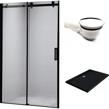 Sprchové dveře BPS-koupelny Posuvné sprchové dveře HYD-PD03B 100 černé/transparent pro instalaci do niky + vanička HYD-OSV-ST04A černá
