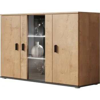 Obývací stěna Vitrína Boho B7, Osvětlení: osvětlení LED RGB - barevné, Barva: dub lefkas / dub lefkas + černá MIRJAN 5902928942934