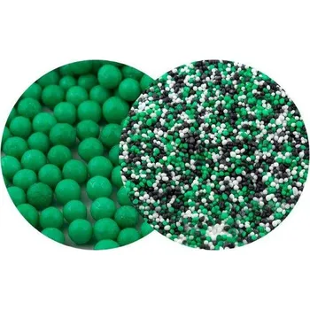 Jedlá dekorace na dort SweetArt cukrové perly vánoční zelené 7 mm a máček Football mix (120 g)