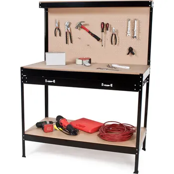 Dílenský stůl Kvalitní pracovní dílenský stůl, ponk s děrovanou stěnou a velkou vysouvací zásuvkou. Pracovní stůl - ponk, 120x60x160cm.