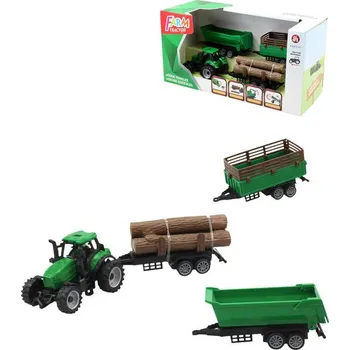 autodráha Traktor zelený se 3 přívěsy a kládami dřeva herní set v krabici plast
