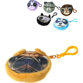 Peněženka PLYŠ Peněženka kulatá pejsek 9cm s karabinkou 6 druhů