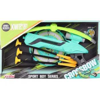 Dětská zbraň Kuše dětská barevná se zaměřovačem set se 3 soft šípy na přísavky