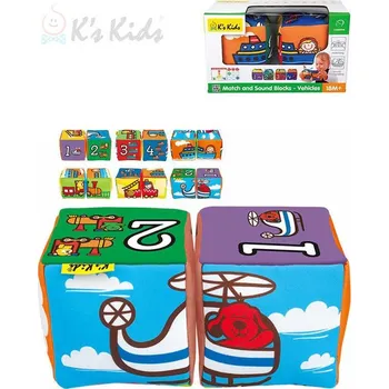 Hračka pro nejmenší Ks Kids Baby soft kostky textilní 2ks autíčka počítání na baterie Zvuk