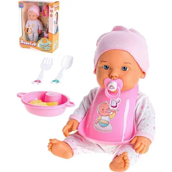 Panenka Panenka miminko smějící se 35cm jídlení set s bryndákem na baterie Zvuk
