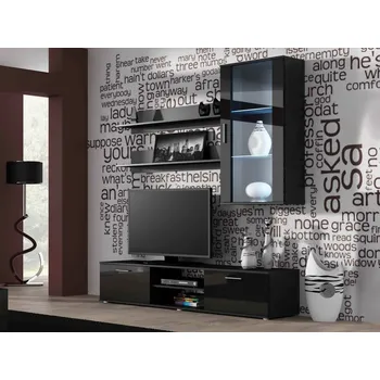 Obývací stěna Obývací stěna Boho V, Osvětlení: bez osvětlení, Barva: černý / černý lesk MIRJAN 5902928118452