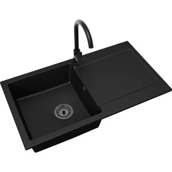 Granitový dřez Granitový dřez ALEX ČERNÁ + baterie DECO černá + černý sifon 90 x 50 x 19cm