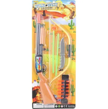 Dětská zbraň Puška western kovbojská set s náboji na přísavky s lukem a šípy plast