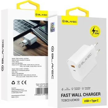 Adaptér Blavec BC2 s funkcí rychlonabíjení 20W Dual (TCBC2-UCW20) bílý