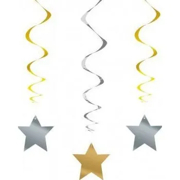 Party dekorace Dekorace Hvězdy (3ks) - zlaté+stříbrné, 91cm