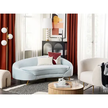 Pohovka Pohovka světle modrá sametová 3místná zaoblený tvar zlaté kovové nohy retro design Beliani