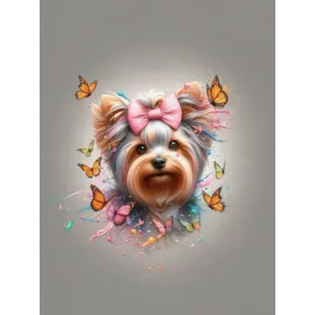 Panel- Teplákovina - Yorkšír s růžovou mašlí 80x60