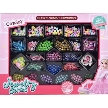 Dětské navlékací korálky Korálky barevné navlékací s provázky a přívěsky na výrobu dětské bižuterie