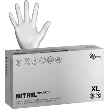 Pracovní rukavice Nitrilové rukavice Espeon Nitril Sparkle - 100 ks, perleťové stříbrné, velikost XL (100176) + dárek zdarma