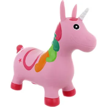 Hračka pro nejmenší Baby hopsadlo gumové Jednorožec růžový set skákadlo s pumpičkou