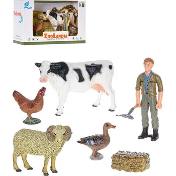 Zoolandia farma herní set zvířátka 4ks s farmářem a doplňky plast