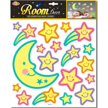 Dětsný nábytek Měsíc a hvězdy nalepovací noční obloha dekorace barevná svítící ve tmě