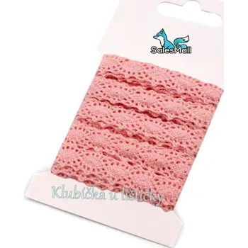 Krajka Bavlněná krajka šíře 12 mm paličkovaná - světle růžová