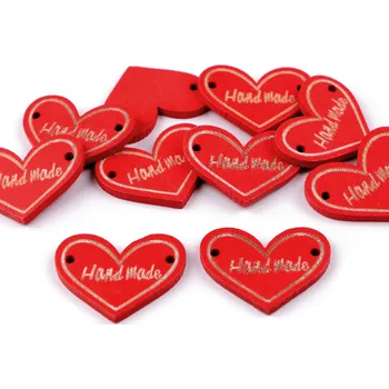 Knoflík Dřevěný dekorační knoflík srdce červené