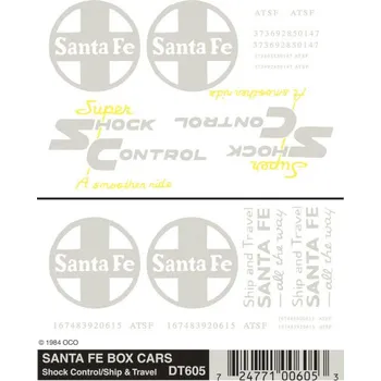 Modelová železnice propisot na nákladní vozy Santa Fe Woodland Scenics DT605