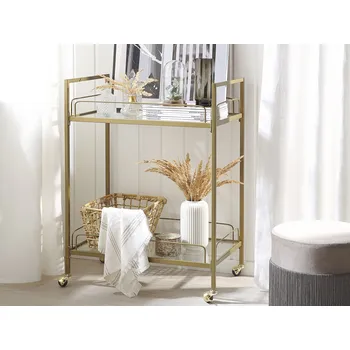 Servírovací stolek Servírovací vozík zlatý skleněný kov 90 x 66 x 40 cm mobilní funkční obývací pokoj kuchyň Beliani