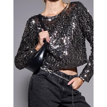 Oblečení a móda Sinsay - Tričko s krátkým rukávem a ozdobným výstřihem - černá - 754AS-99M - 754AS-99M-L