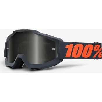 Motocyklové brýle MX brýle 100% Accuri SAND Gunmetal černá, šedé plexi s čepy pro slídy