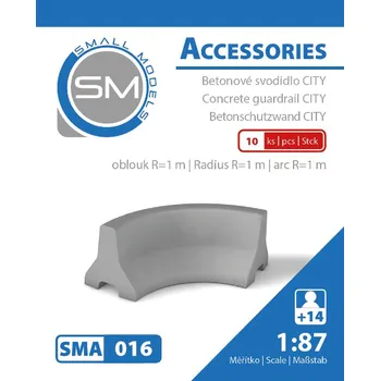 Modelová železnice betonové svodidlo CITY - oblouk R=1m (10 ks) Small Models 016