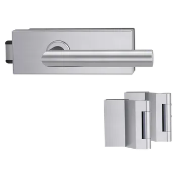 Dveřní kování GK - PURISTO S - ZÁMEK na sklo s klikou LUCIA - UV (vč. závěsů) kování na sklo bez otvoru BN - Broušená nerez (71)