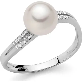 Prsten Prsten z bílého zlata s perlou a diamanty PLI1597