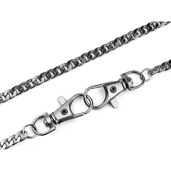 Řetízek plochý na kabelky s karabinou -120cm nikl černý